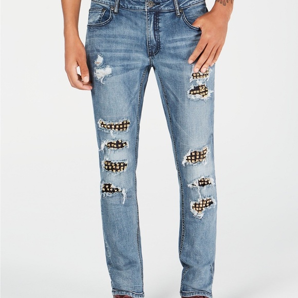 NEW INC Men's Studded Ripped Skinny Jeans 33/30 - Picture 1 of 8